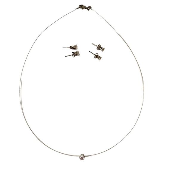 Minimalist Silver Jewel Elegant Necklace Stud Earring Set - Picture 1 of 3